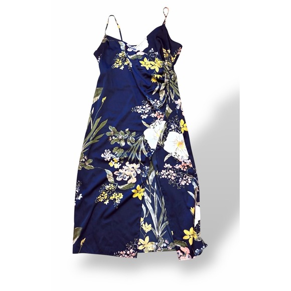 Lulus Y2K Blue Floral Slip Dress XL Spaghetti Strap Maxi Retro 90s Glam Slit - Picture 3 of 13